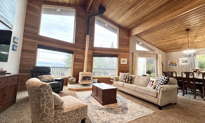 Camano Island House | Inviting Cedar Home with Ocean View and Game-Filled Fun