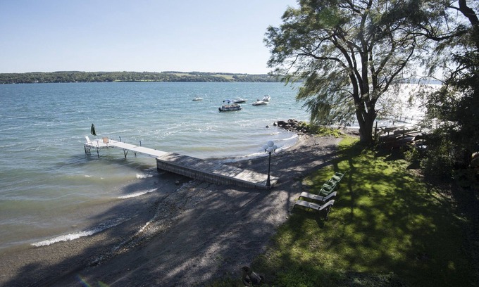 Skaneateles House | Lakefront Beach Retreat with Pool & Ocean View