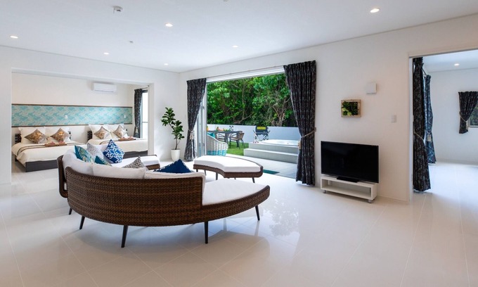 Nakijin House | Seaside Jacuzzi Villa: Steps from Kouri Beach in Okinawa