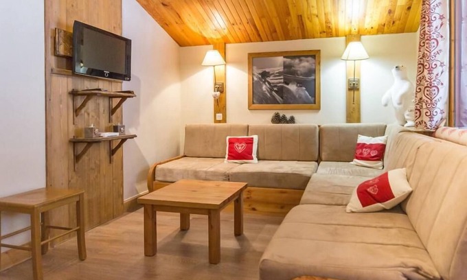 Montchavin Apartment | Cozy Retreat Steps from Resort Center with Balcony & Fireplace