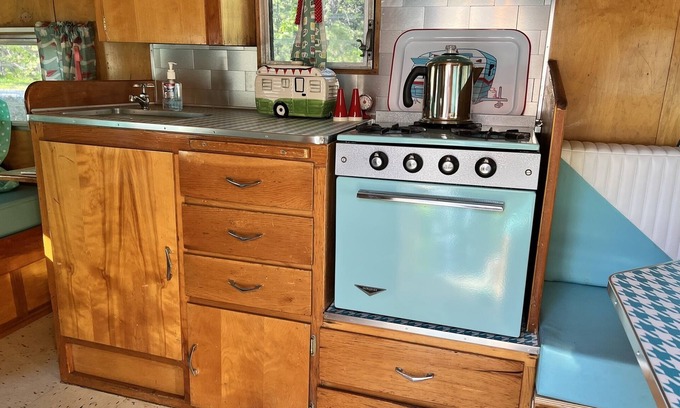 Weed House | Unique 1961 Shasta Airflyte Trailer with Breakfast & Kitchen