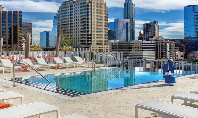 Civic District Resort | Elegant 1BD Austin with Rooftop Pool, Firepit & BBQ!