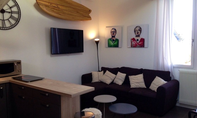 Biarritz Apartment | Inviting 2 Rooms + Mezzanine Steps from Biarritz Beach