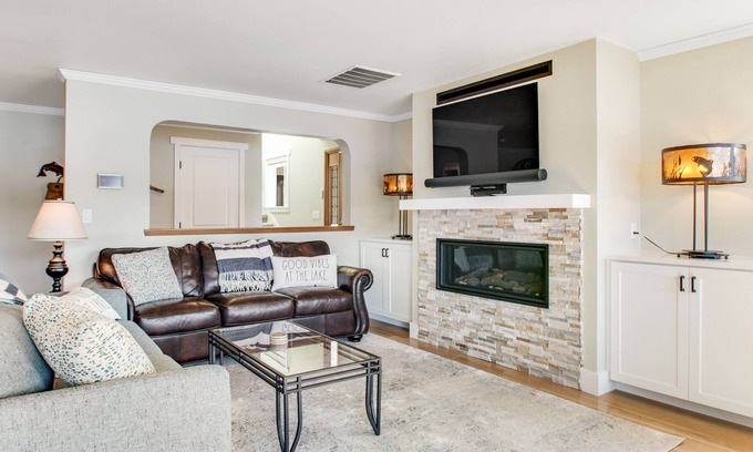 Olympia House | 2-story lakefront home spacious deck, gas grill, firepit, fireplace, lake views
