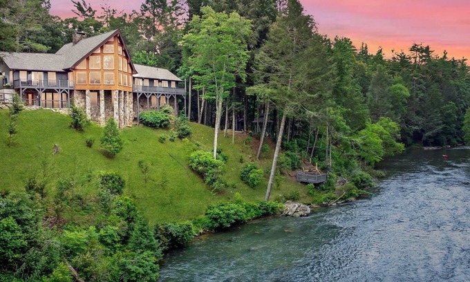 Blue Ridge Cabin | Idyllic Toccoa River Estate with Pool, Sauna & Fire Pit
