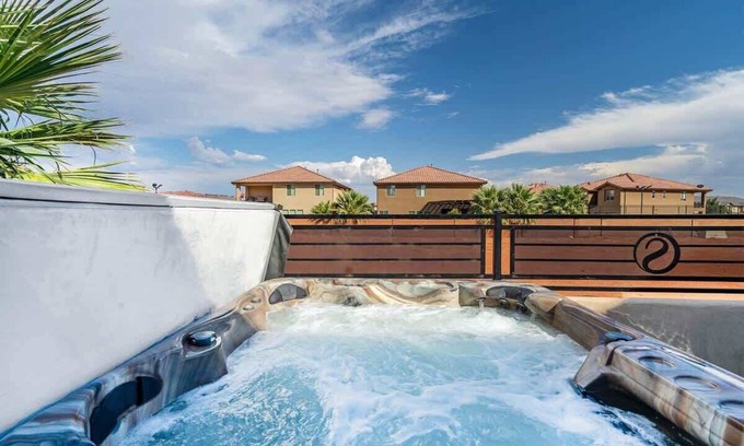 Santa Clara House | Enjoy Relaxation: Private Hot Tub & Resort Pool Awaits