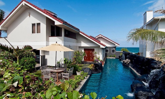 Kailua House | Oceanfront Escape with Waterfall Pool and Spa Amenities