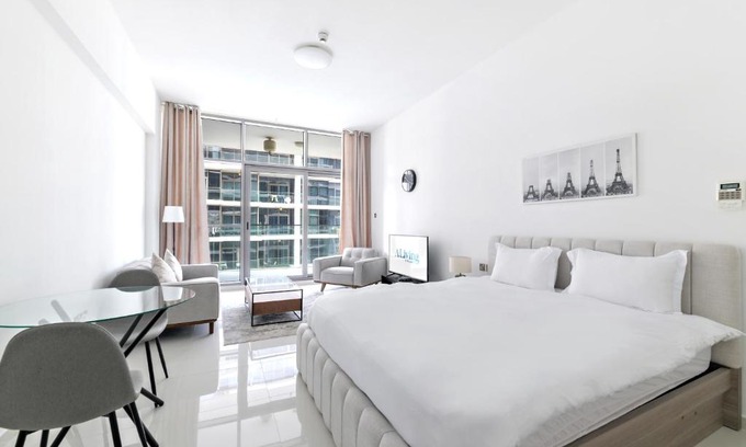 Dubai Apartment | Elegant Studio Apartment at DAMAC Hills - Top-Rated Stay