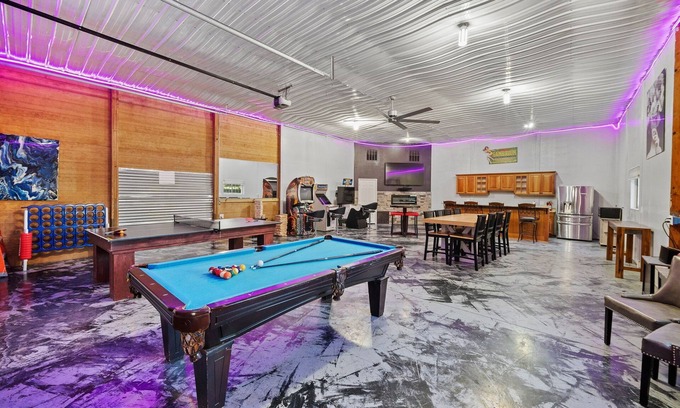 West Des Moines House | Elegant Party Barn Retreat with Pool, Spa & Patios