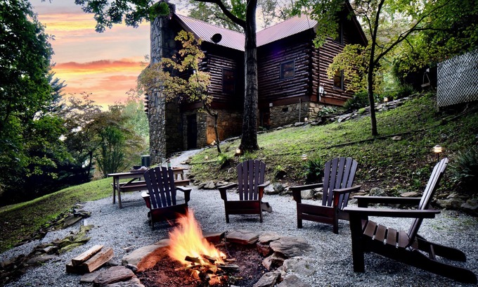 Sylva Cabin | Cozy Log Cabin with Scenic Views and Inviting Hot Tub