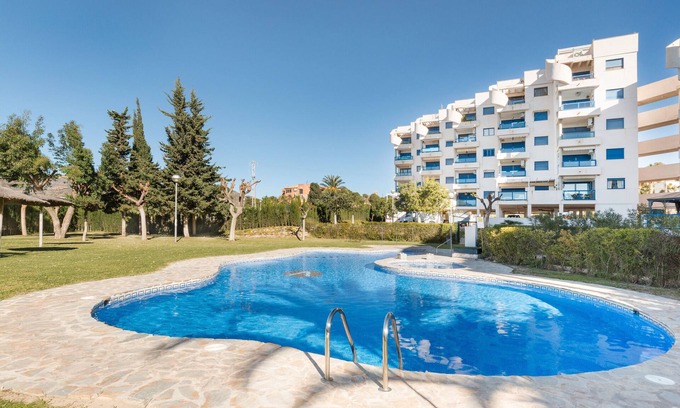 Los Puertos Apartment | Apartment 'White and Blue Village' with Sea View, Shared Pool