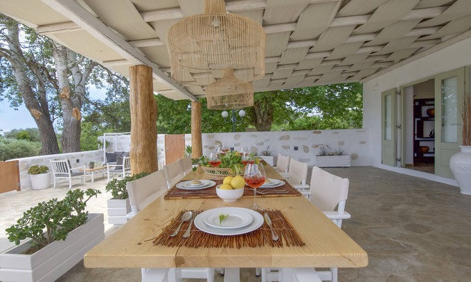 Drios Apartment | Seaside Retreat at Arethousa House with Oceanfront Views