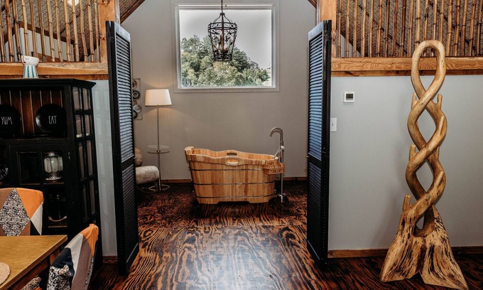 Sugar Grove Cabin | Unwind at Barn Vibes: Petting Zoo, Hot Tub & Spa Retreat