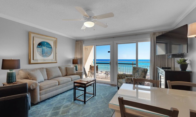 Crystal Beach Condo | Beachfront Oasis with Pool, Kitchen & Ocean View Serenity