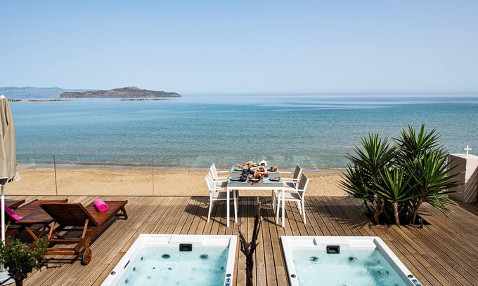 Agii Apostoli Villa | Beachfront Villa with Hot Tub & Gorgeous Sunset Views