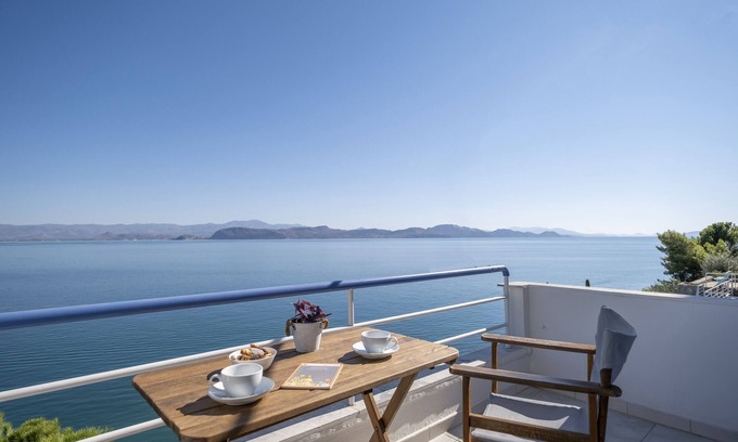 Kiveri Apartment | Beachfront Studio with Amazing Sea View Balcony near Nafplio