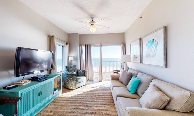Orange Beach Condo | Beachfront Escape: Balconies, Hot Tub & Family-Friendly Fun