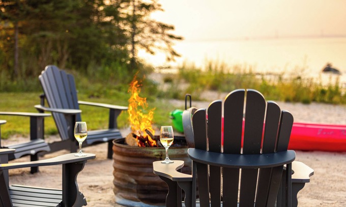 Cheboygan Cabin | Beachfront w/Hot Tub, Kayaks, and Amazing views of the Mackinaw Bridge
