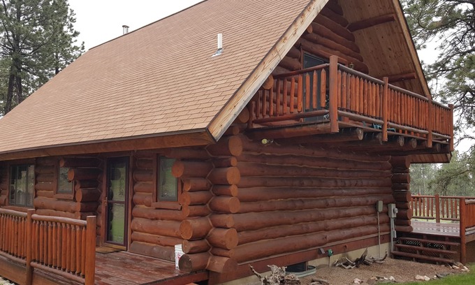 Custer Cabin | Secluded Log Cabin Retreat with Pool and Ocean View