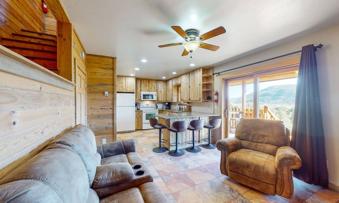 Alpine Village Cabin | Cozy Mountain-View Cabin with Deck and Fireplace Awaits