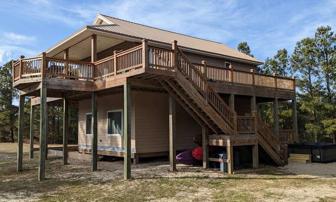 Carova Beach House | Secluded Carova Beach House with Hot Tub & Pet-Friendly Yard