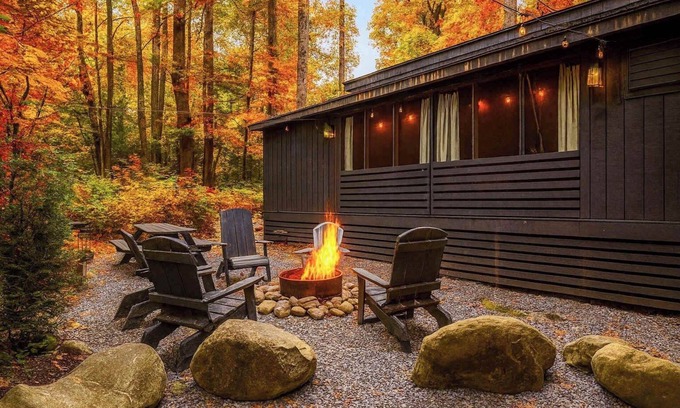 Rocky Grove Cabin | Black Bear Lodge: Cozy Fire Pit & Inviting Hot Tub Retreat