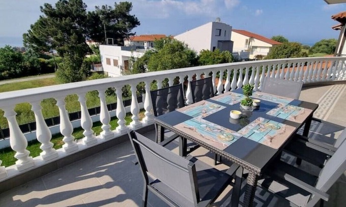 Nea Propontida Apartment | Beachside Blue Waves Apartment with Oceanfront Views