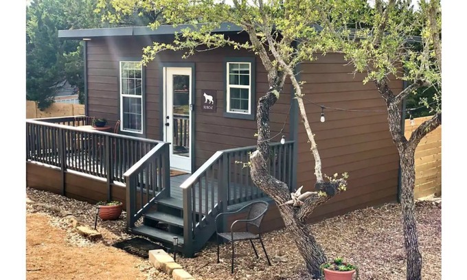 Austin Cabin | Discover Bobcat Cabin: Poolside Retreat in Tiny Home Resort