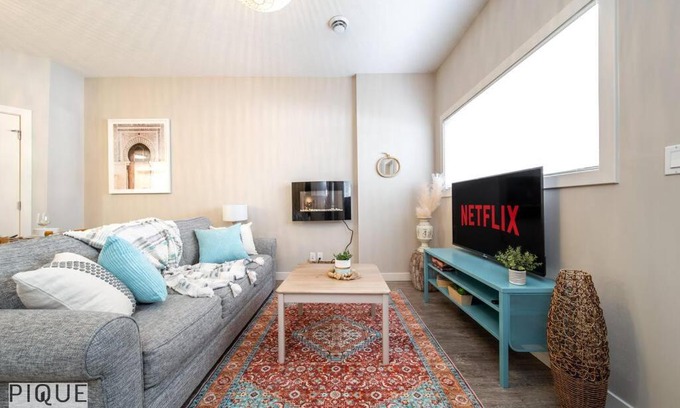 North Central Edmonton House | Boho Suite: Pet-Friendly Retreat with Fireplace & WiFi