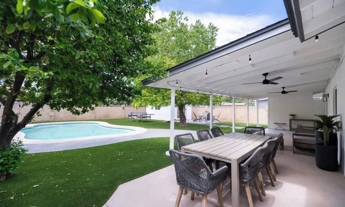 Alhambra House | Inviting Backyard Oasis with Pool and Games for Families