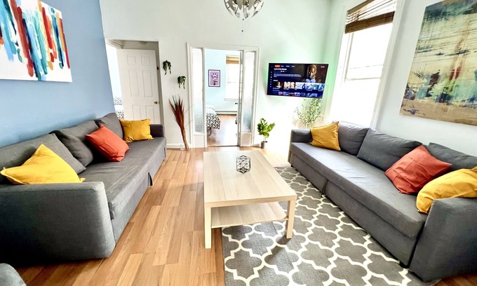 Hoboken Apartment | Bright 2BR Retreat in NYC with Free Wifi & Coffee