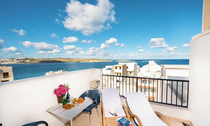Bugibba Apartment | Beautiful Bugibba Penthouse with Sea Views and BBQ Area