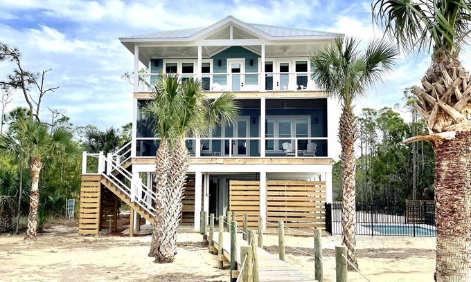Plantation House | Modern Bayfront Retreat with Pool and Short Beach Walk