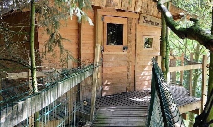 Saint-Thomas-de-Courceriers House | Eco-Friendly Tree House Retreat with Pool & Family Amenities