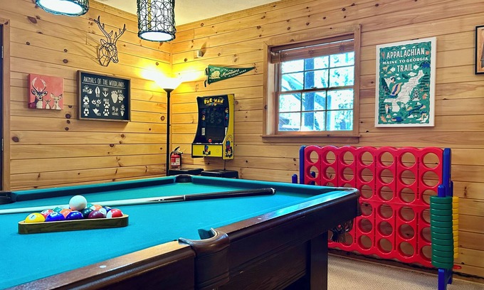 Dial Cabin | Cozy Cabin by Creek with Hot Tub and Pool Table