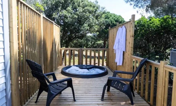 Pianotolli-Caldarello House | Camping le Damier * - Mobil home Key West 33.20m2 - 2 bedrooms - 2 bathrooms + TV + Spa 4 people