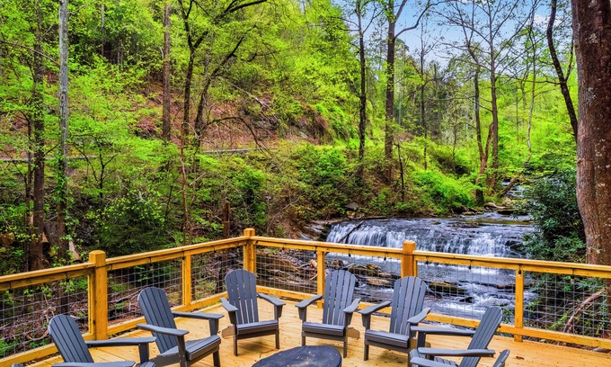 Caton Cabin | Cascading Falls Lodge ~ Private Waterfall & Pickleball Court