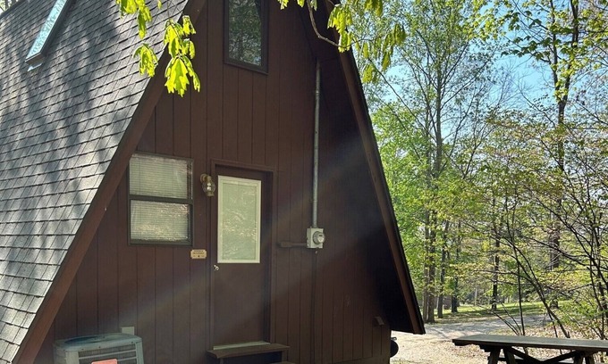 Eckerty Ski Chalet | Guest Rated: Cedar A-Frame Cabin on Scenic Patoka Lake