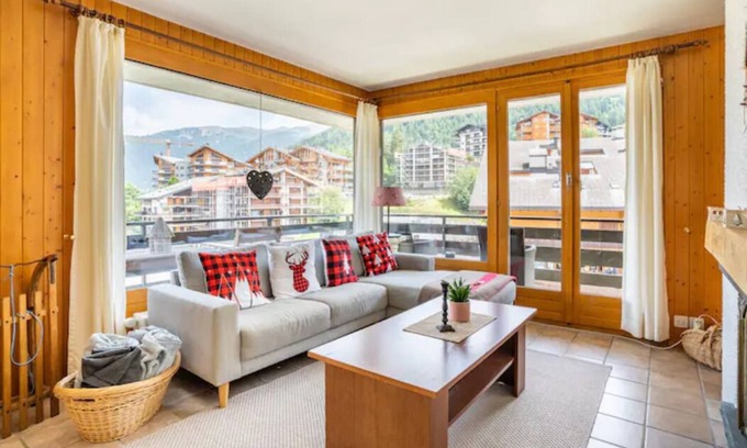 Saint-Pierre-de-Clages Apartment | Inviting Nendaz Retreat with Balcony, View & Fireplace