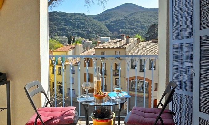 Ceret Apartment | Bright Ceret Centre Apartment with Mountain Views & A/C