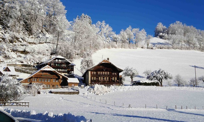 Charmey Ski Chalet | Historic Chalet Loft with Spa, Lake Views & Hot Tub