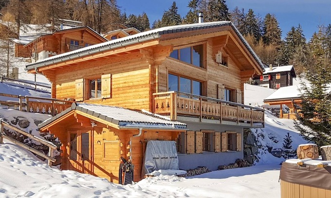 Mayens-de-Riddes Ski Chalet | Relax at Chalet Mon Ours: Jacuzzi, Sauna & Scenic Views
