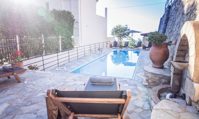 Roussospiti Villa | Inviting Villa with Pool, Hot Tub & Scenic Views Await