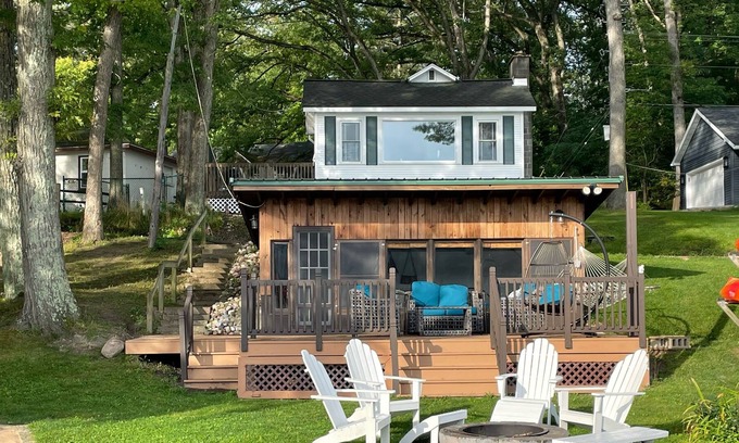 Newaygo Cottage | Charming 2BR Lakefront Cottage Retreat with Private Dock & Beach