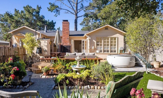 Golden Rectangle House | Idyllic Cottage in Downtown Carmel with Hot Tub & Large Yard