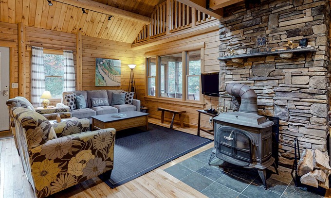 Boothbay Cabin | Charming, Lakefront Cabin with a Fireplace, Wood Stove, Kayaks, & Sandy Beach