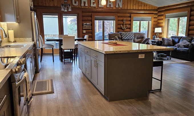 Manson House | Modern Log Cabin Steps from Lake with Pool & Spa Amenities