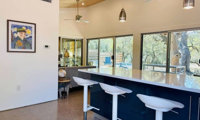 Dripping Springs House | Trendy Barndo with Heated Pool, Firepit & Scenic Trails