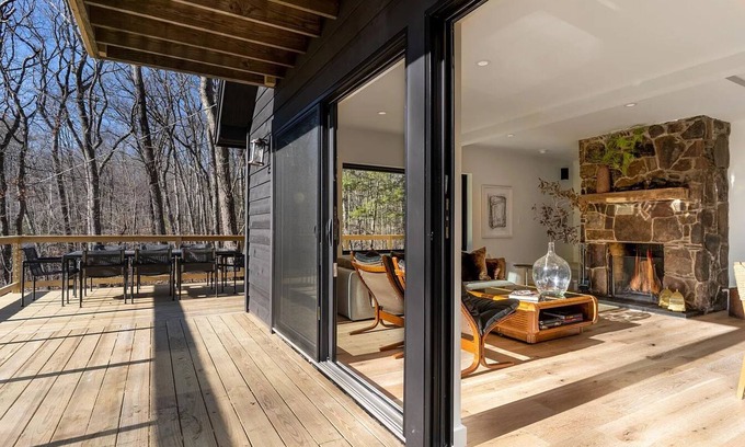 Catskill Ski Chalet | Chic Stream-side Chalet with Mountain Views & Spa Amenities