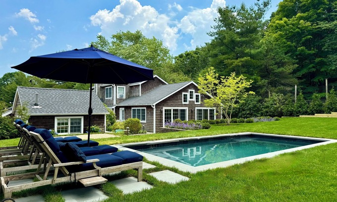 Sag Harbor House | Elegant Sag Harbor Retreat with Heated Pool & Ocean Views